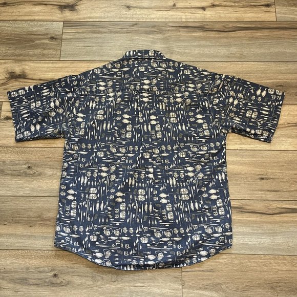 Woolrich Button Up Shirt LARGE Fisherman Tackle Fish All Over Print AOP USA Made - Picture 4 of 9